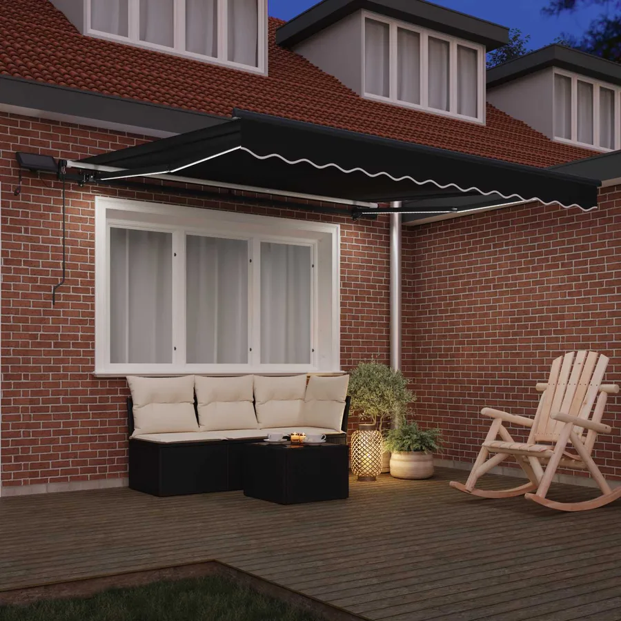 Auvent rétractable Noir 350 x 250 cm Tissu et Aluminium - 3