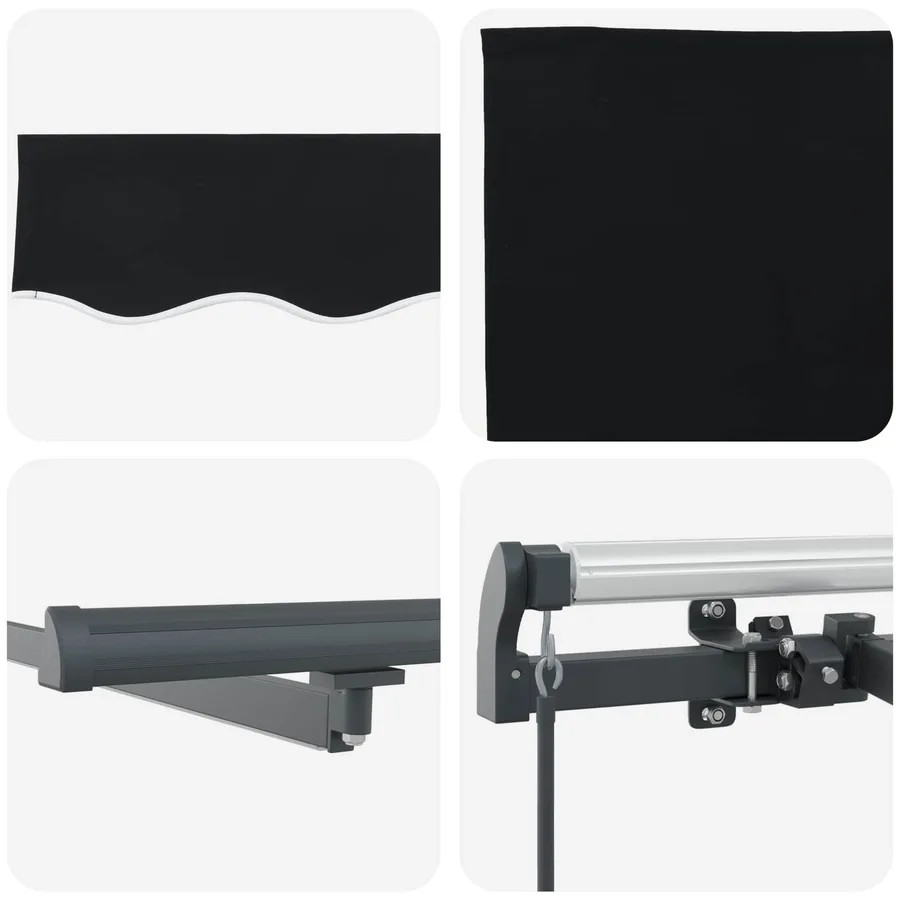 Auvent rétractable Noir 350 x 250 cm Tissu et Aluminium - 8