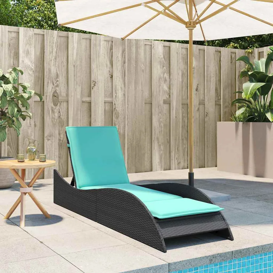 Chaise longue avec coussin Noir 60x205x73 cm Résine tressée - 3