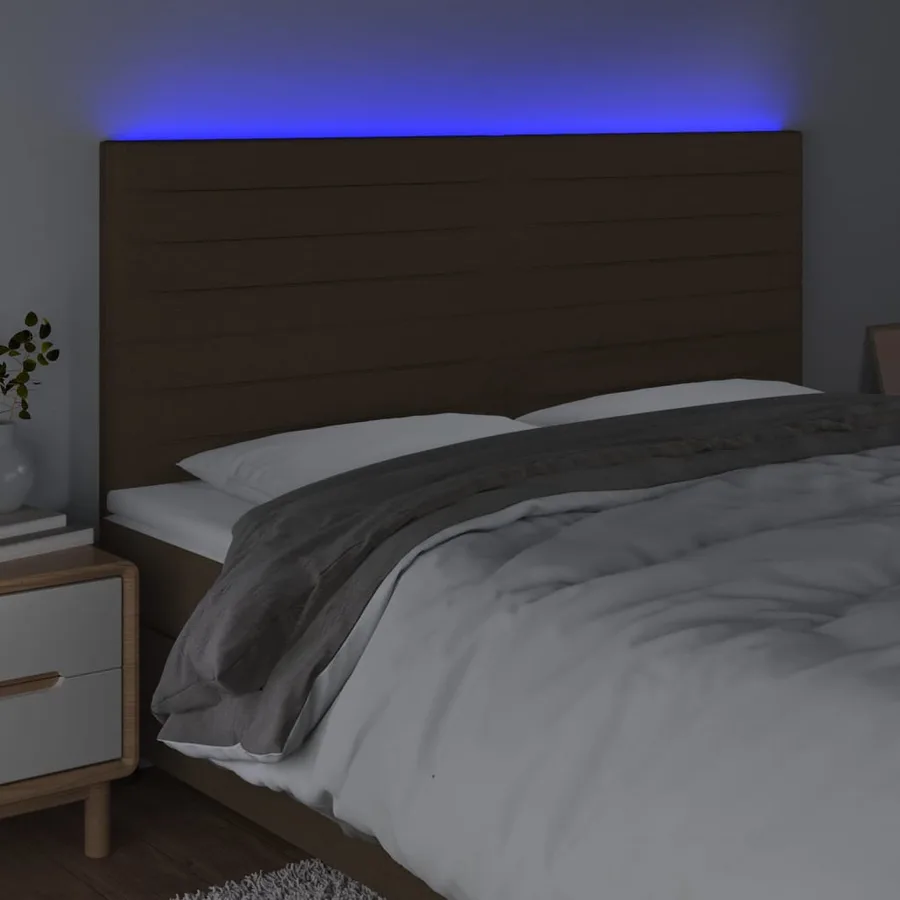 Tête de lit à LED Marron foncé 200x5x118/128 cm Tissu - 3