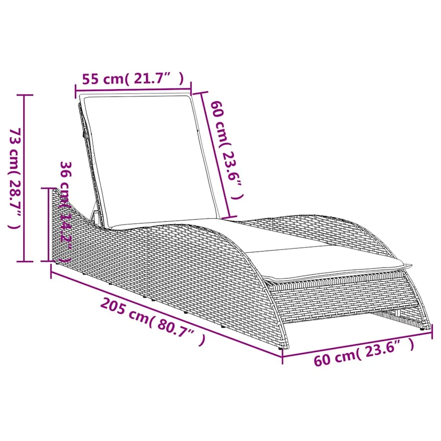 Chaise longue avec coussin Gris 60x205x73 cm Résine tressée - 9