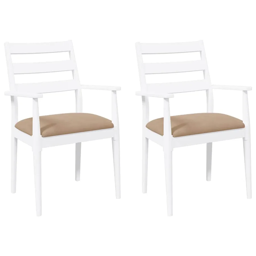 Chaises de salle à manger avec coussins (2 pcs) bois massif blanc caoutchouc - 2
