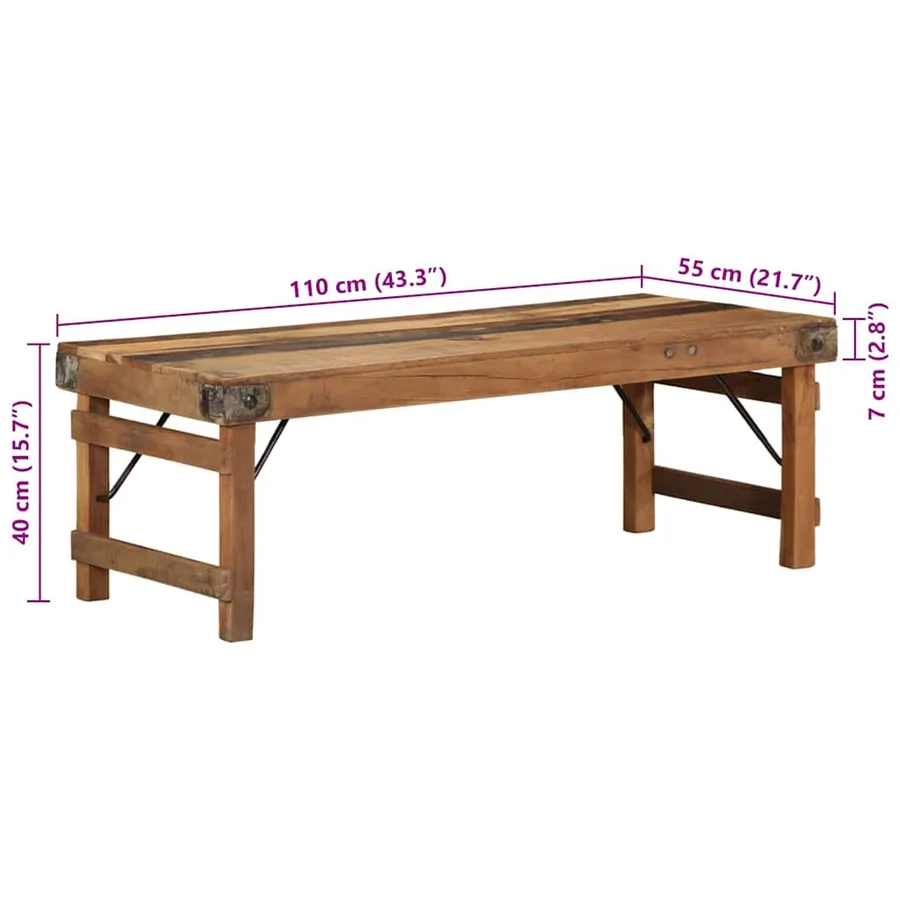 Table basse Marron 110 x 55 x 40 cm Bois Recyclé Solide - 11