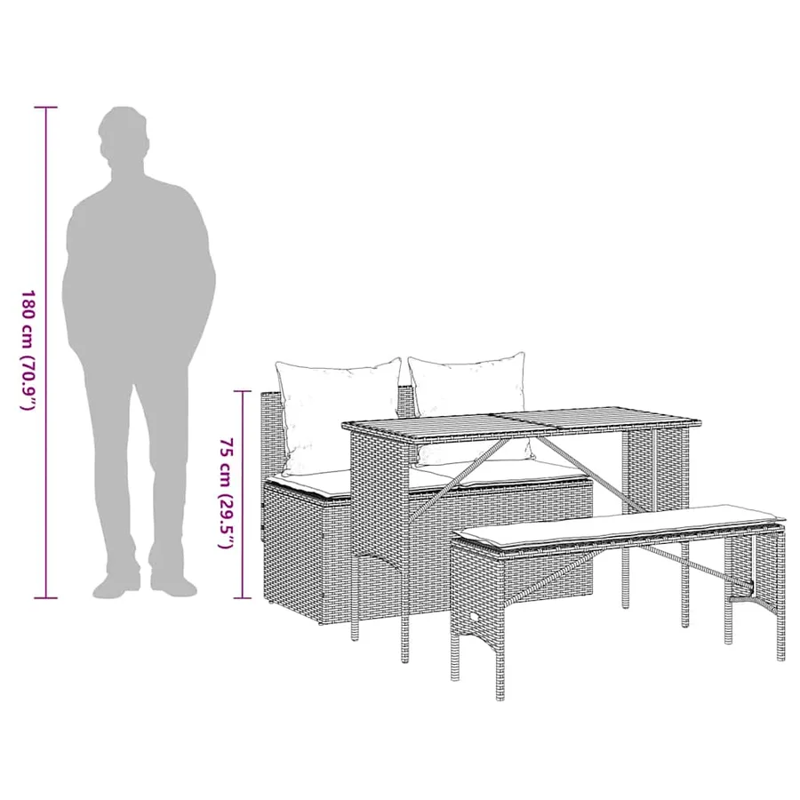 Ensemble de salle à manger de jardin 3 pcs avec coussins gris résine tressée - 16