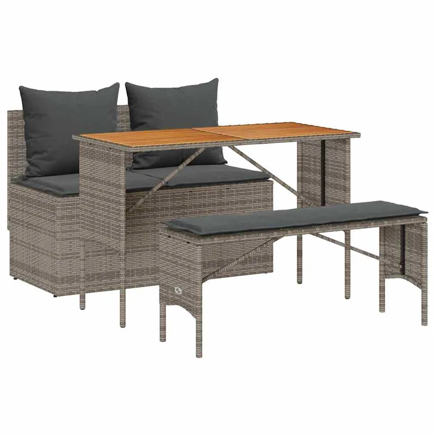 Ensemble de salle à manger de jardin 3 pcs avec coussins gris résine tressée - 2