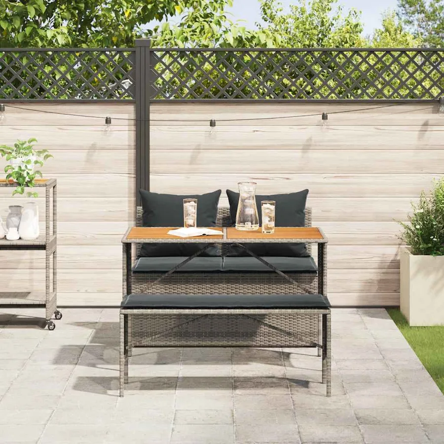 Ensemble de salle à manger de jardin 3 pcs avec coussins gris résine tressée - 3