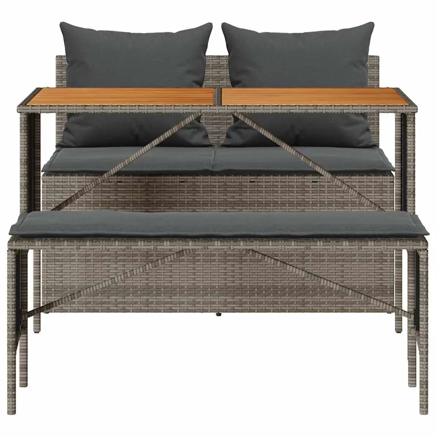 Ensemble de salle à manger de jardin 3 pcs avec coussins gris résine tressée - 7