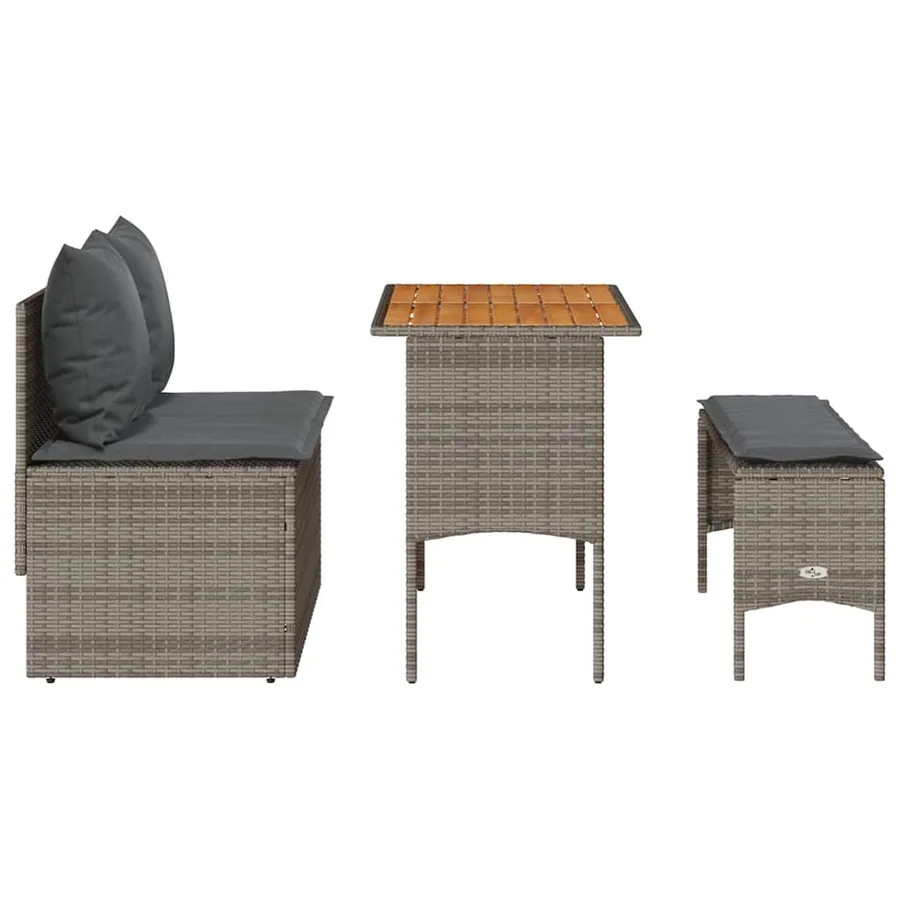 Ensemble de salle à manger de jardin 3 pcs avec coussins gris résine tressée - 8