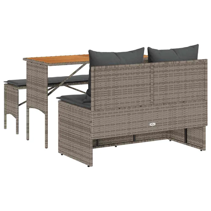 Ensemble de salle à manger de jardin 3 pcs avec coussins gris résine tressée - 9