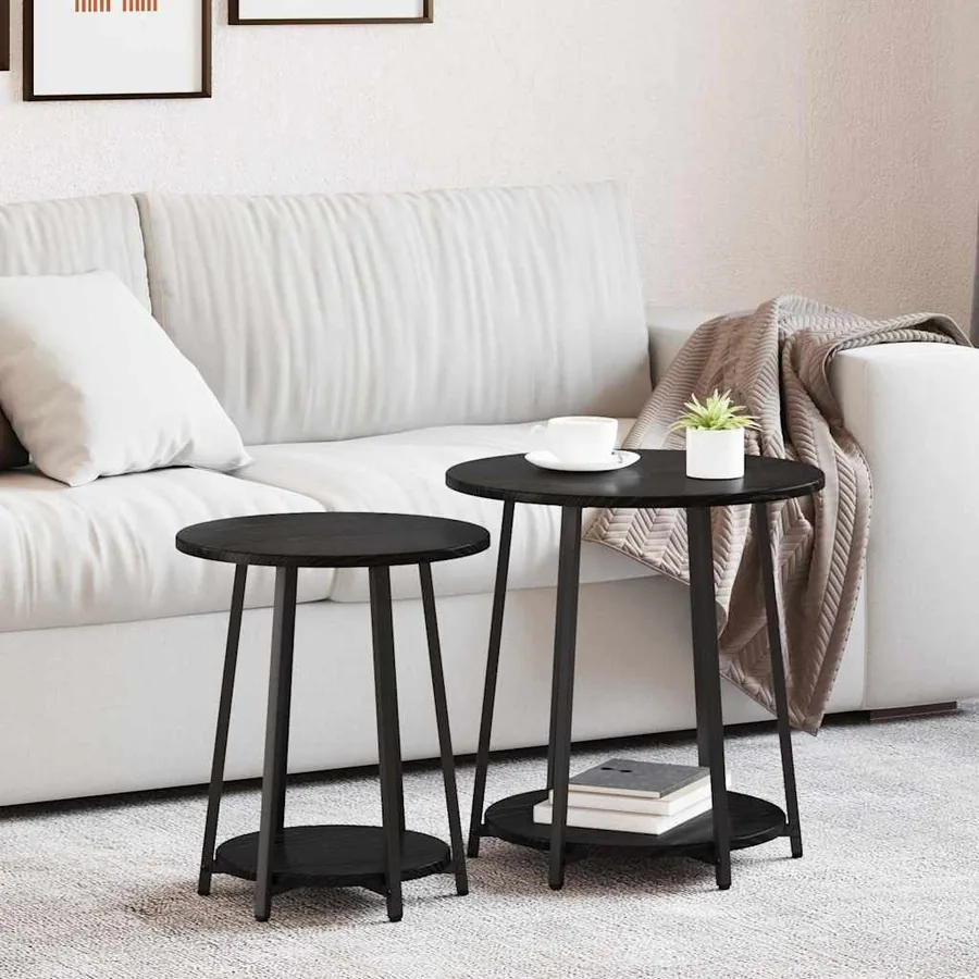 Ensemble de tables d'appoint avec étagère 2 pcs Chêne noir