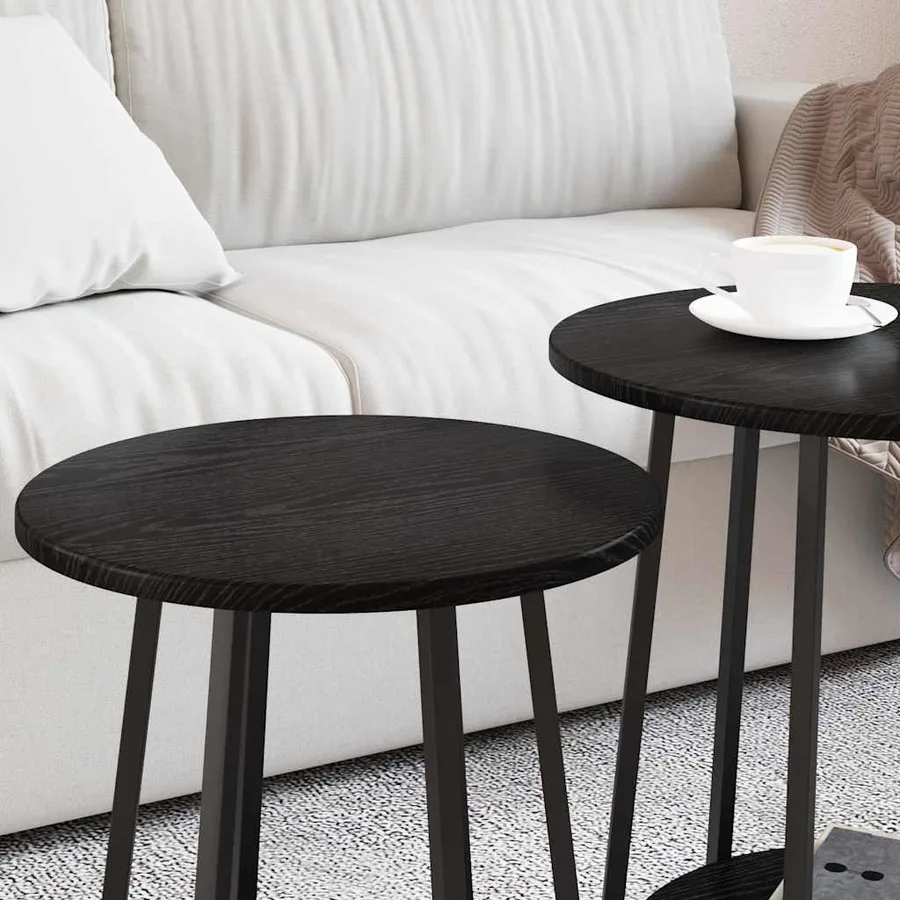 Ensemble de tables d'appoint avec étagère 2 pcs Chêne noir - 4