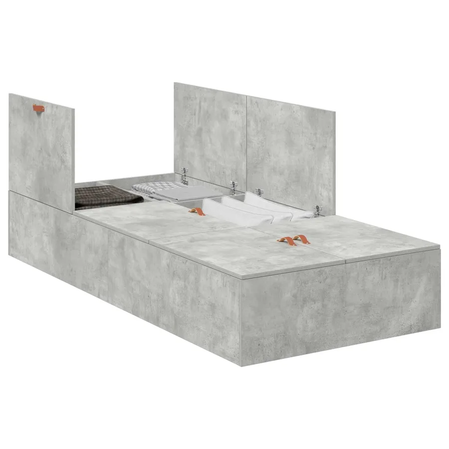 Cadre de lit avec rangement Gris béton 100 x 200 cm - 2