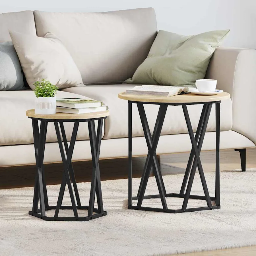 Table basse 2 pcs Chêne Sonoma Bois d'ingénierie et acier