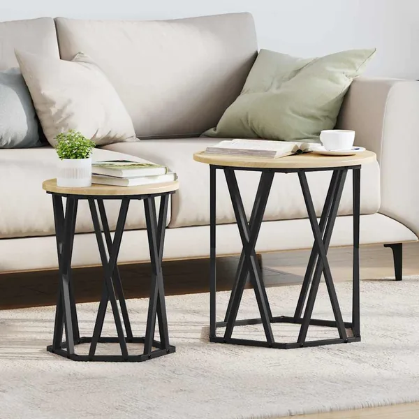 Table basse 2 pcs Chêne Sonoma Bois d'ingénierie et acier
