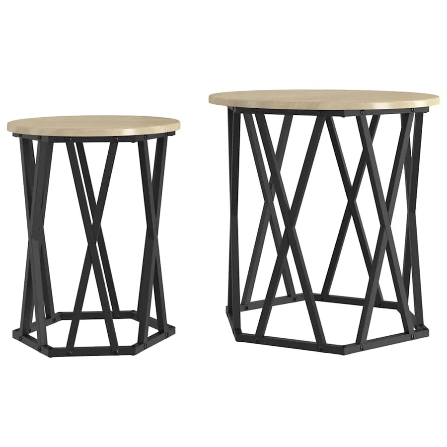 Table basse 2 pcs Chêne Sonoma Bois d'ingénierie et acier - 2