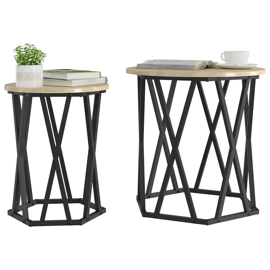 Table basse 2 pcs Chêne Sonoma Bois d'ingénierie et acier - 3