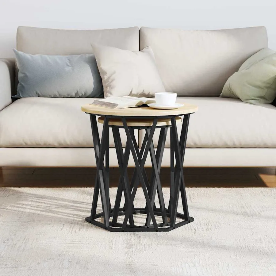 Table basse 2 pcs Chêne Sonoma Bois d'ingénierie et acier - 4