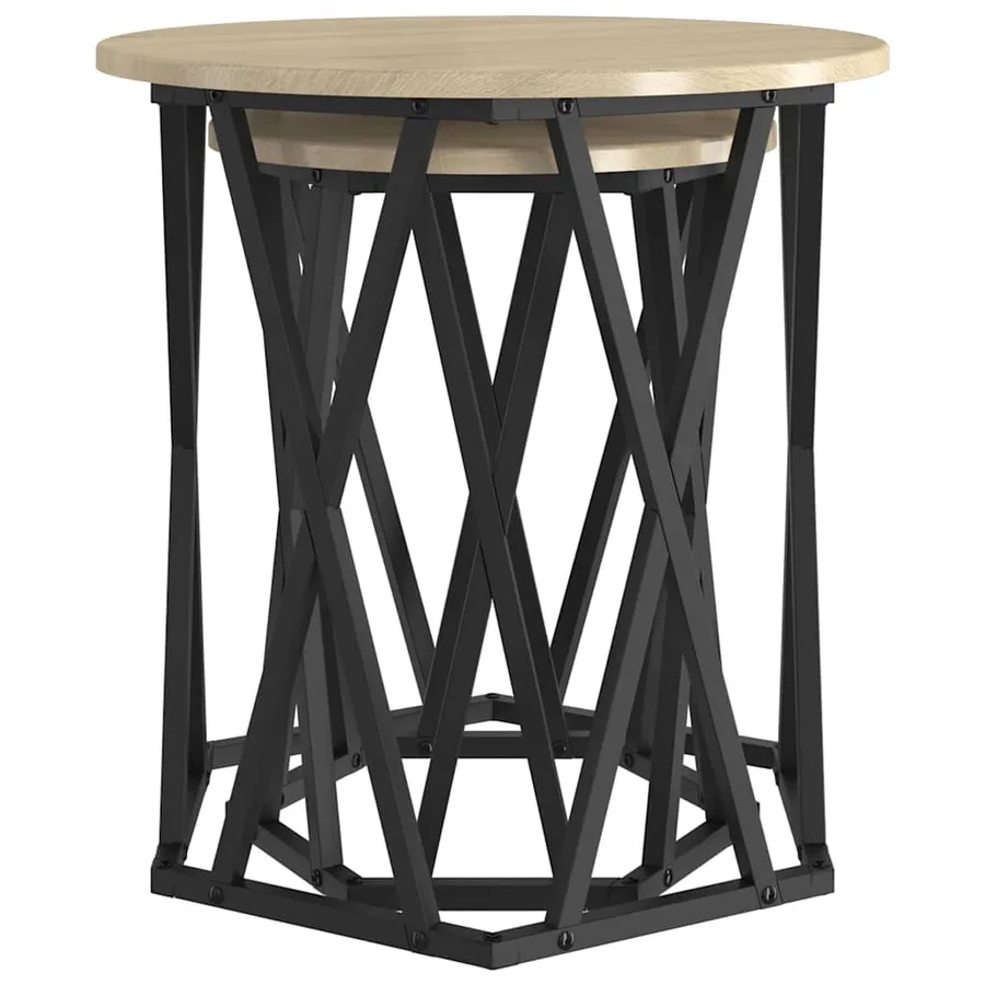 Table basse 2 pcs Chêne Sonoma Bois d'ingénierie et acier - 5