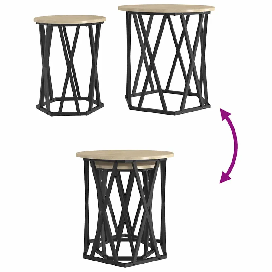 Table basse 2 pcs Chêne Sonoma Bois d'ingénierie et acier - 8
