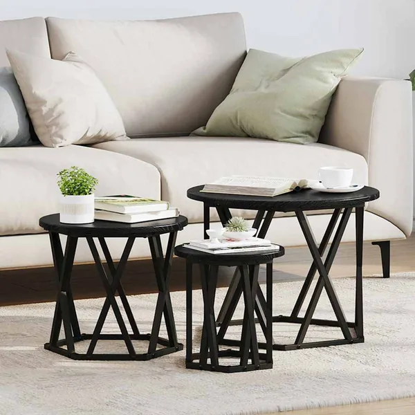 Table d'appoint empilable 3 pcs Chêne noir