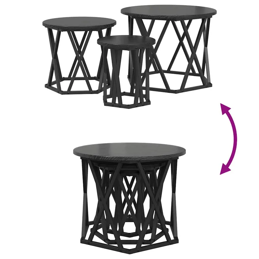 Table d'appoint empilable 3 pcs Chêne noir - 11