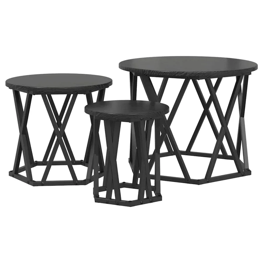 Table d'appoint empilable 3 pcs Chêne noir - 2
