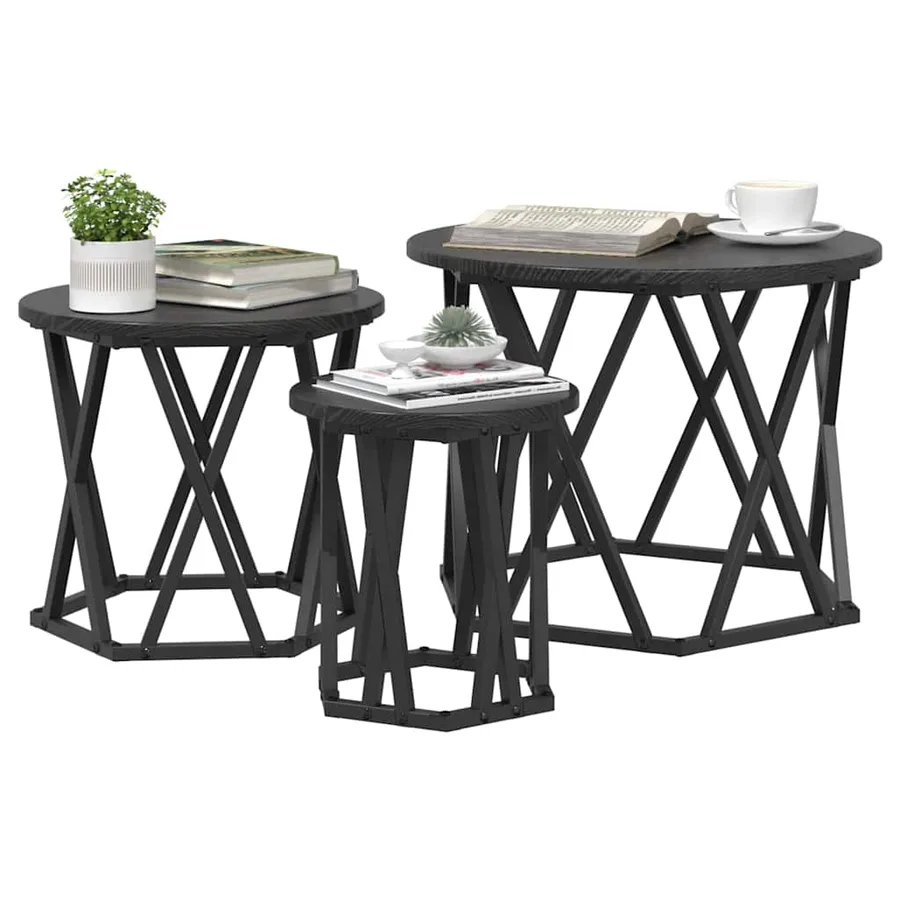 Table d'appoint empilable 3 pcs Chêne noir - 3