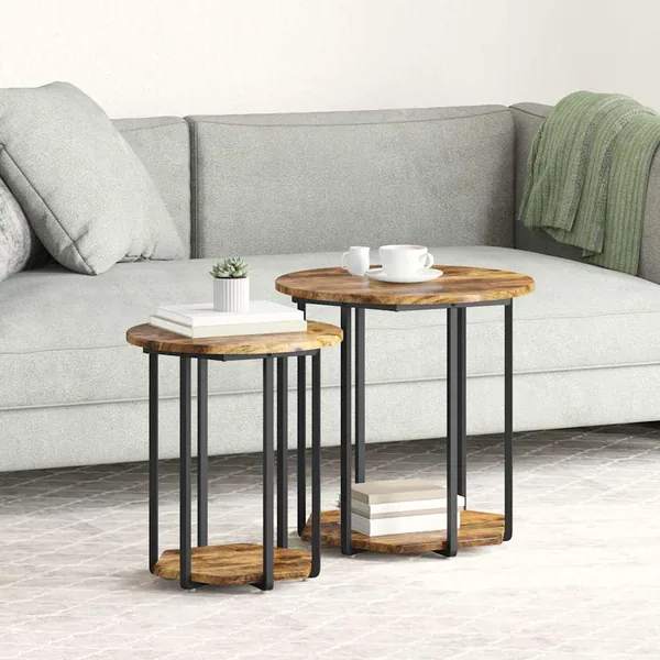 Ensemble de tables d'appoint avec étagère 2 pcs Marron