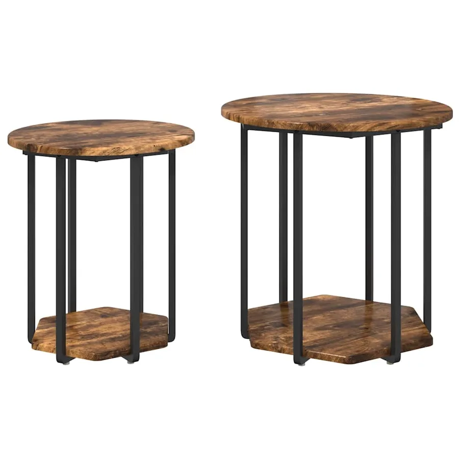 Ensemble de tables d'appoint avec étagère 2 pcs Marron - 2