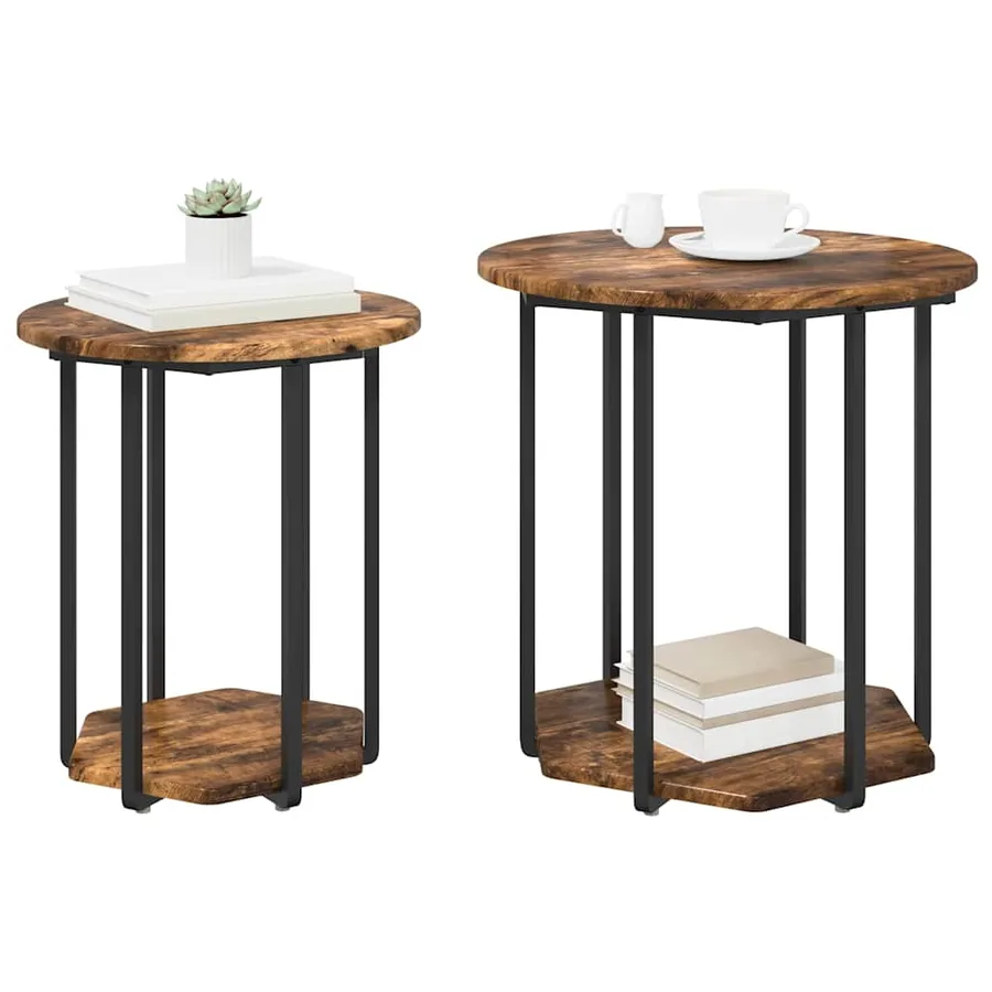 Ensemble de tables d'appoint avec étagère 2 pcs Marron - 3