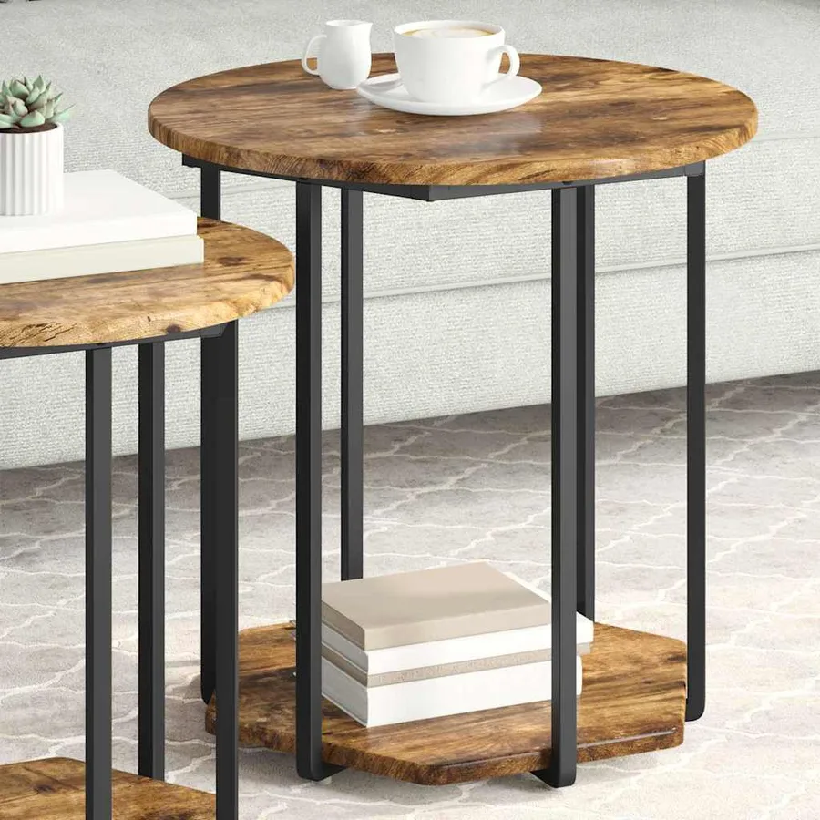 Ensemble de tables d'appoint avec étagère 2 pcs Marron - 4