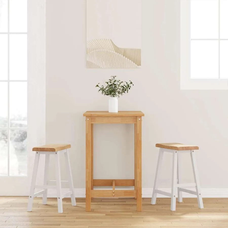 Tabourets de bar (lot de 2) en bois massif blanc et caoutchouc