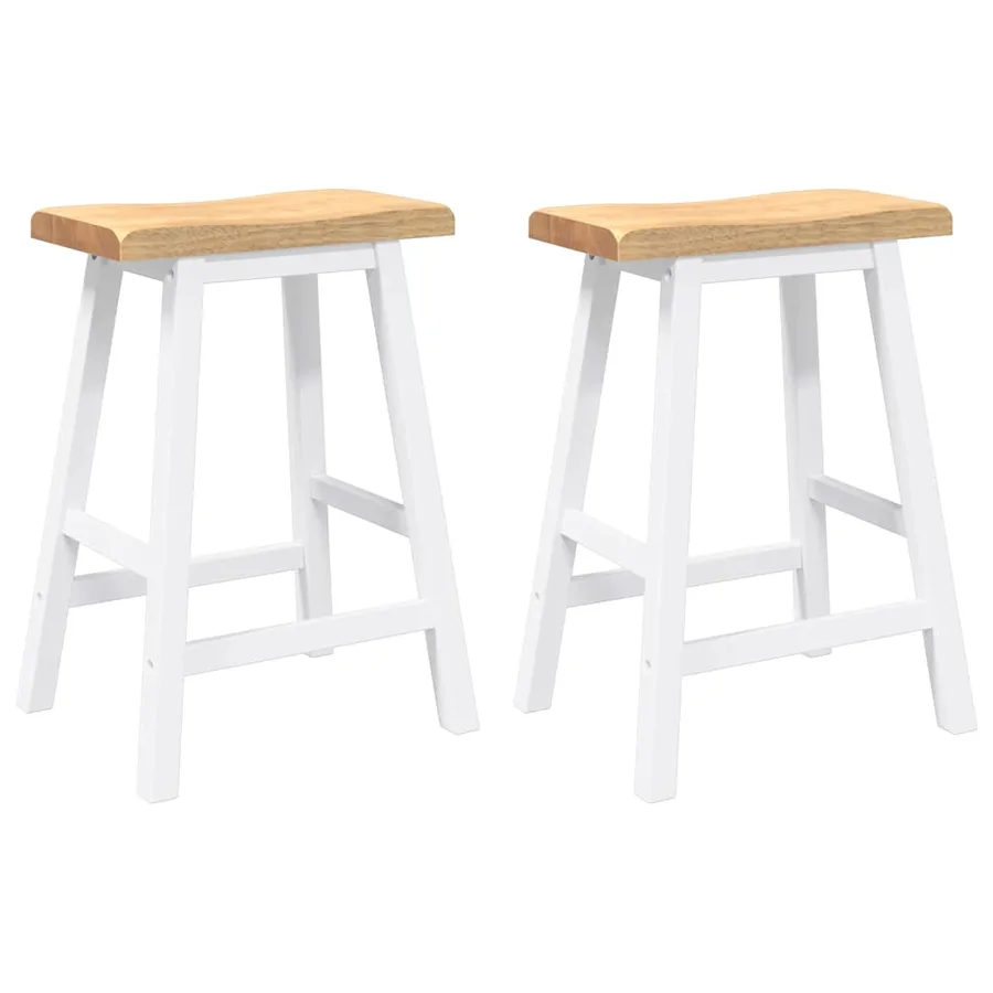 Tabourets de bar (lot de 2) en bois massif blanc et caoutchouc - 2