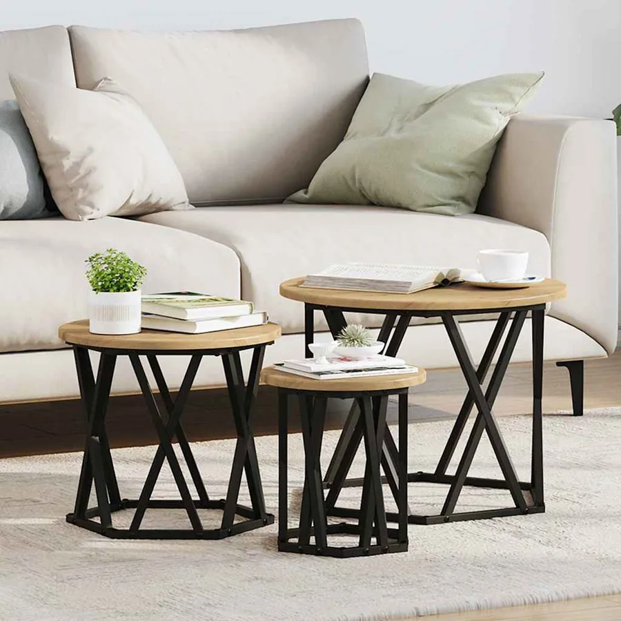 Table d'appoint empilable 3 pcs Chêne artisanal 53 x 53 x 40 cm
