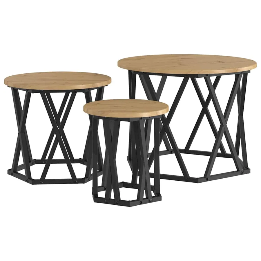 Table d'appoint empilable 3 pcs Chêne artisanal 53 x 53 x 40 cm - 2