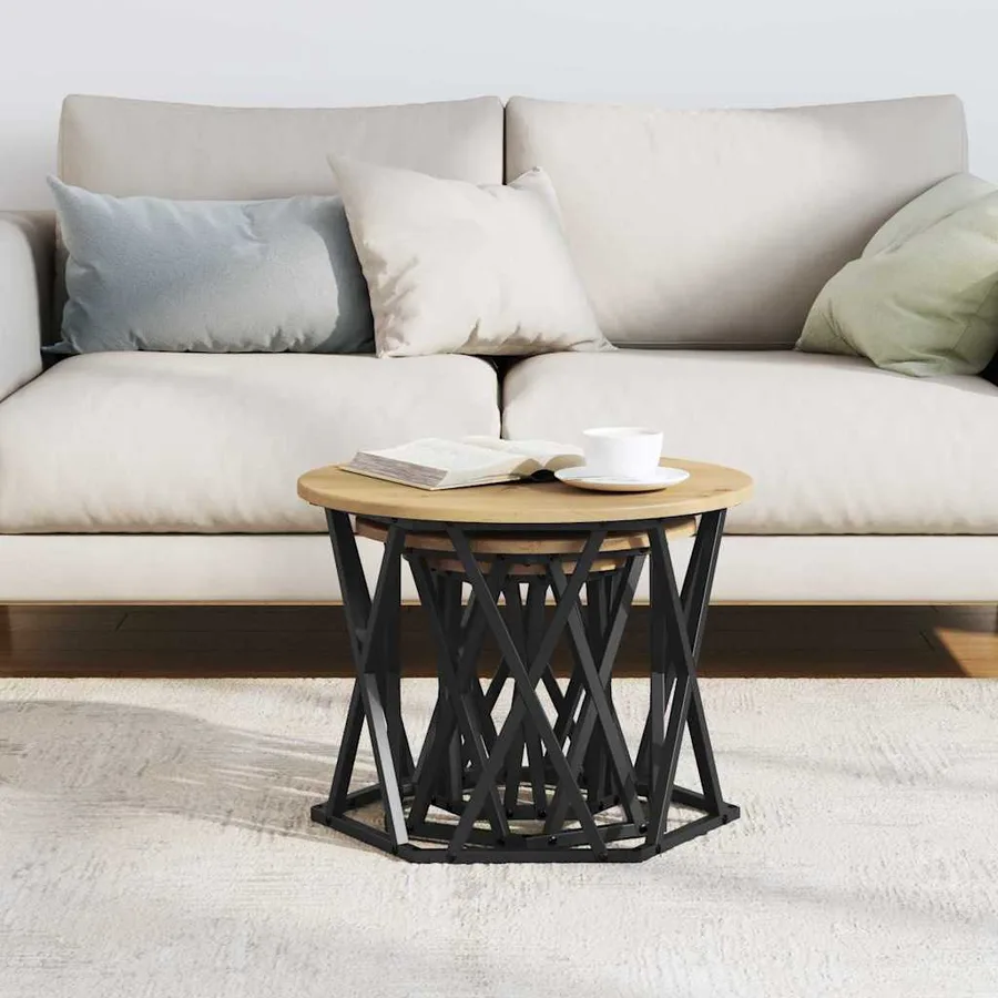 Table d'appoint empilable 3 pcs Chêne artisanal 53 x 53 x 40 cm - 4