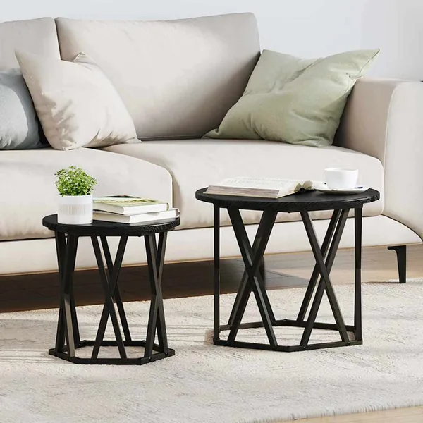 Table d'appoint 2 pcs Chêne noir Bois d'ingénierie et acier