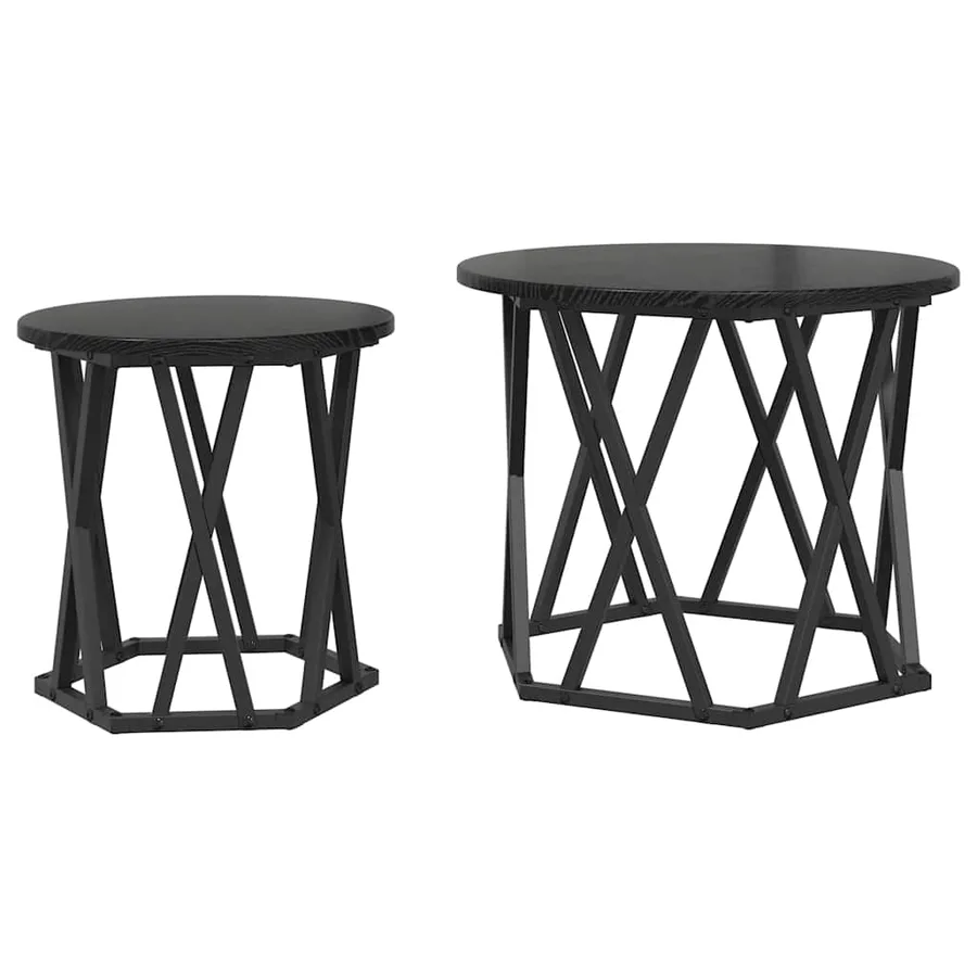 Table d'appoint 2 pcs Chêne noir Bois d'ingénierie et acier - 2