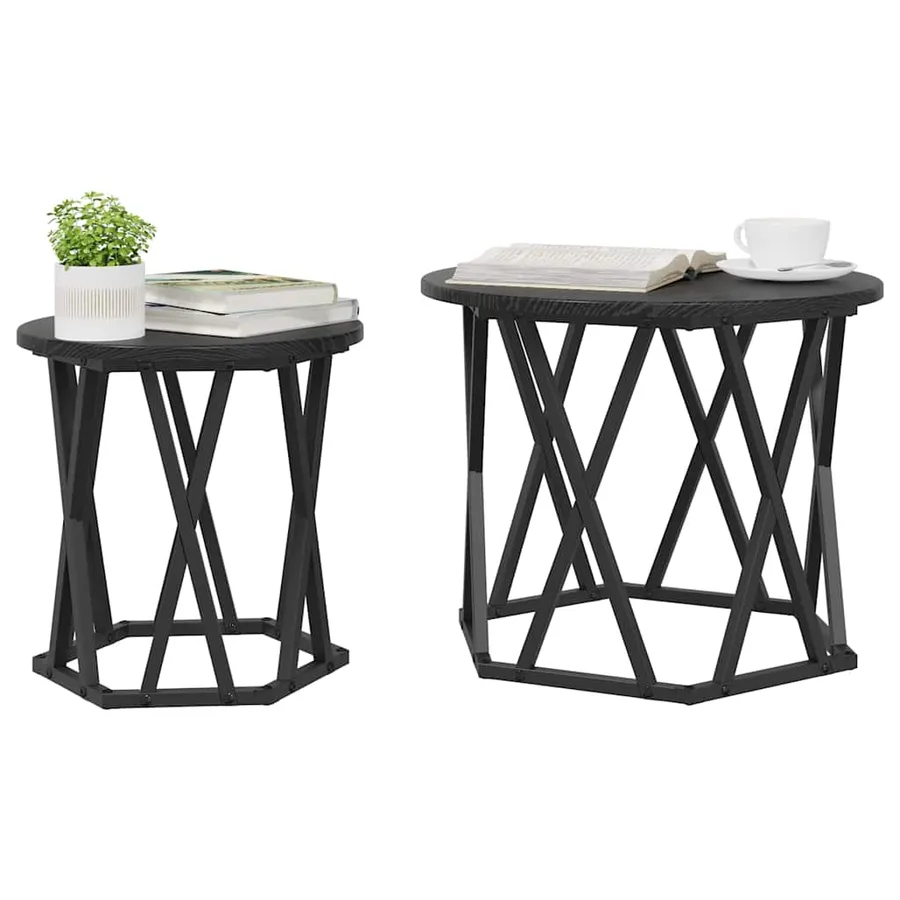 Table d'appoint 2 pcs Chêne noir Bois d'ingénierie et acier - 3