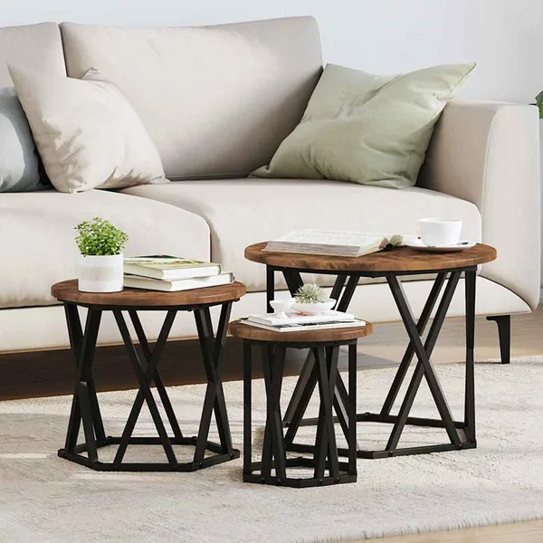 Table d'appoint empilable 3 pcs Chêne fumé