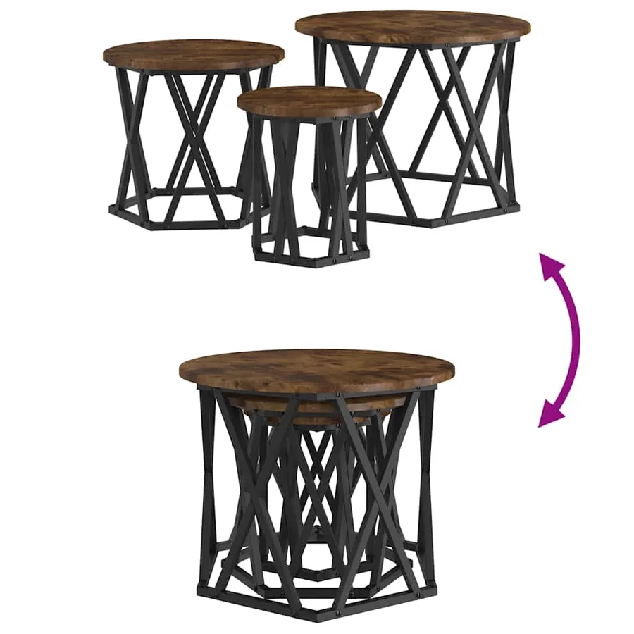 Table d'appoint empilable 3 pcs Chêne fumé - 11