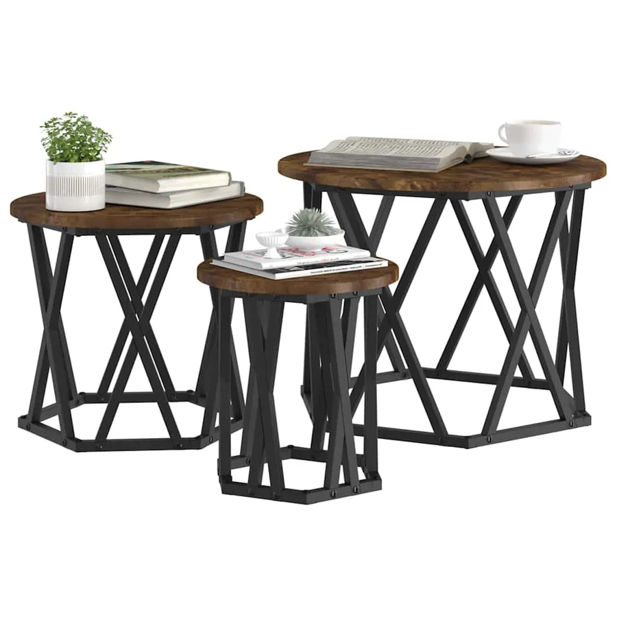 Table d'appoint empilable 3 pcs Chêne fumé - 3