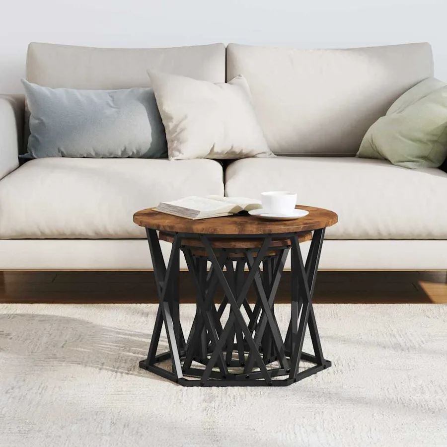 Table d'appoint empilable 3 pcs Chêne fumé - 4
