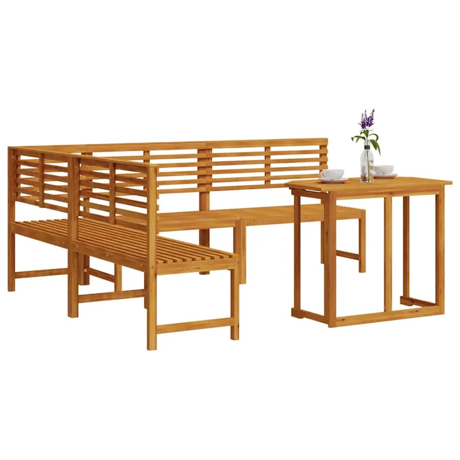 Ensemble de banc de jardin 4 pcs Marron Bois d'Acacia Massif - 3
