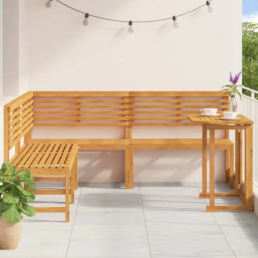 Ensemble de banc de jardin 4 pcs Marron Bois d'Acacia Massif - 4