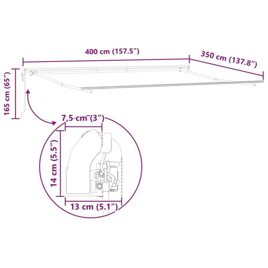 Auvent rétractable Blanc 400 × 350 cm Tissu et Aluminium - 13