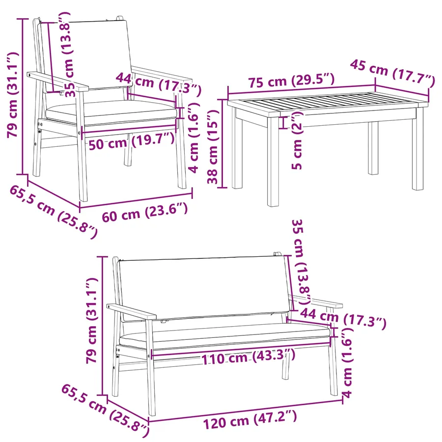 Ensemble de canapé de jardin 5 pcs Marron Bois d'Acacia Massif - 11