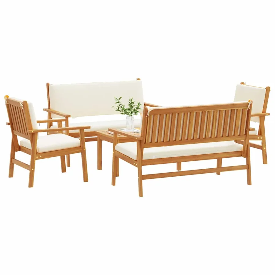 Ensemble de canapé de jardin 5 pcs Marron Bois d'Acacia Massif - 3