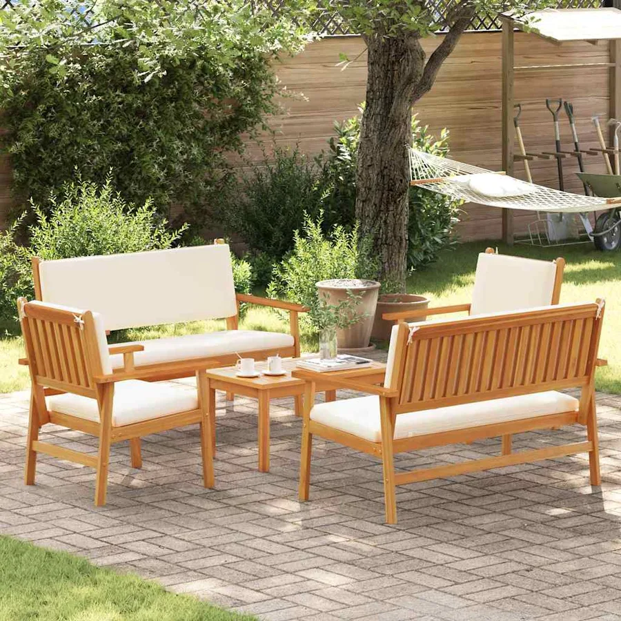 Ensemble de canapé de jardin 5 pcs Marron Bois d'Acacia Massif - 4