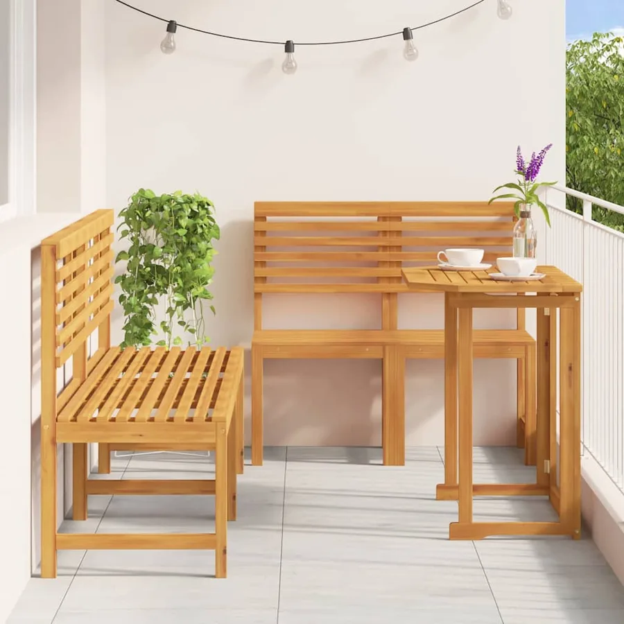 Ensemble bistro de jardin 5 pcs Marron Bois d'Acacia Massif - 4